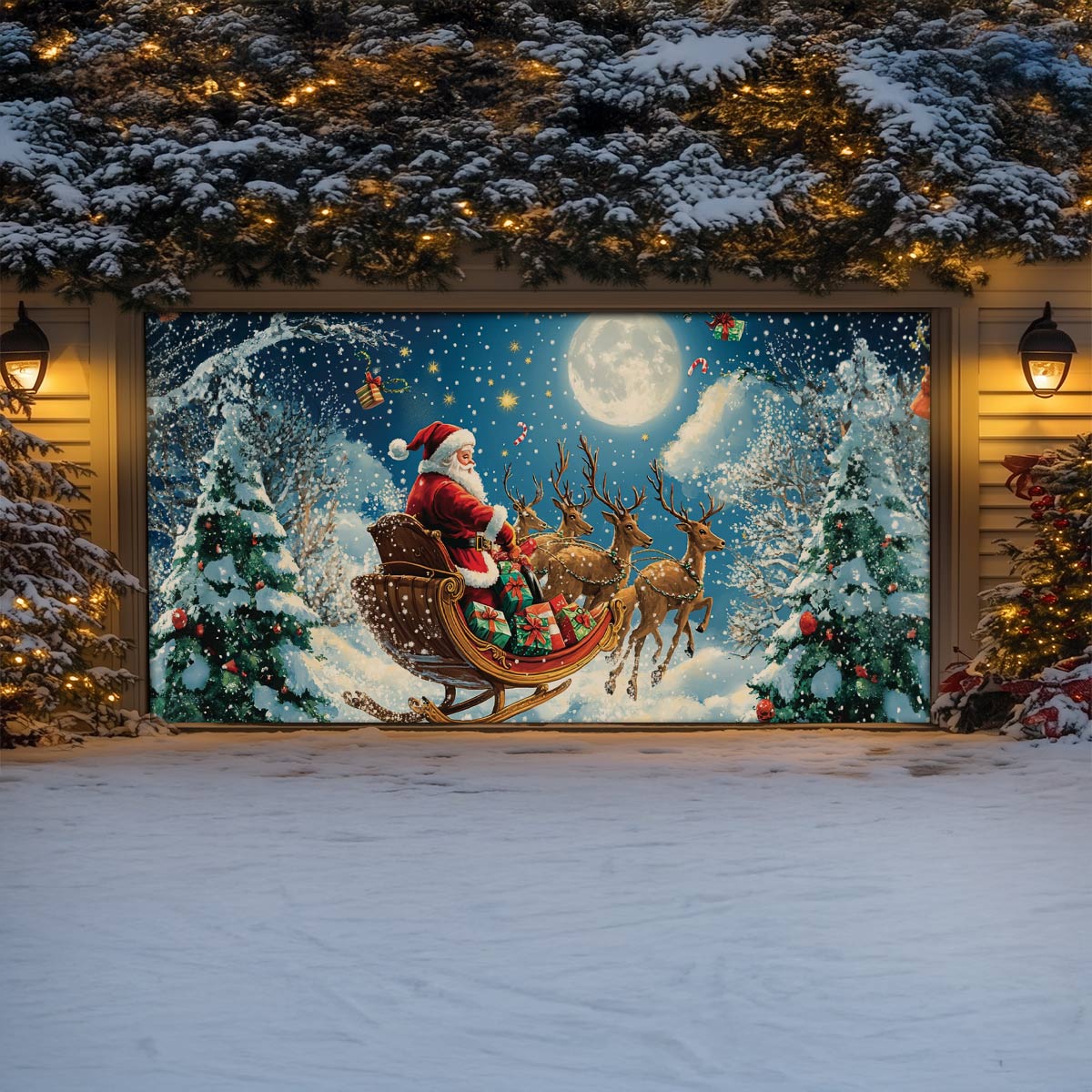 Shineful Garage Door Banner Decoration Moonlit Christmas Journey