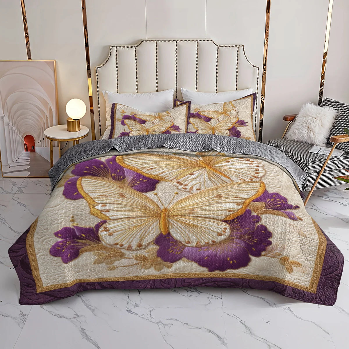 Shineful Quilt 3-Piece Set Golden Wings of Serenity