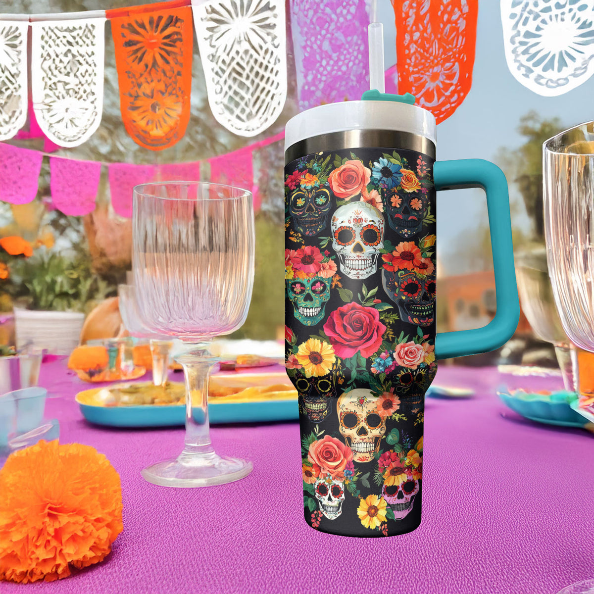 Shineful Tumbler - Floral Fiesta Skull