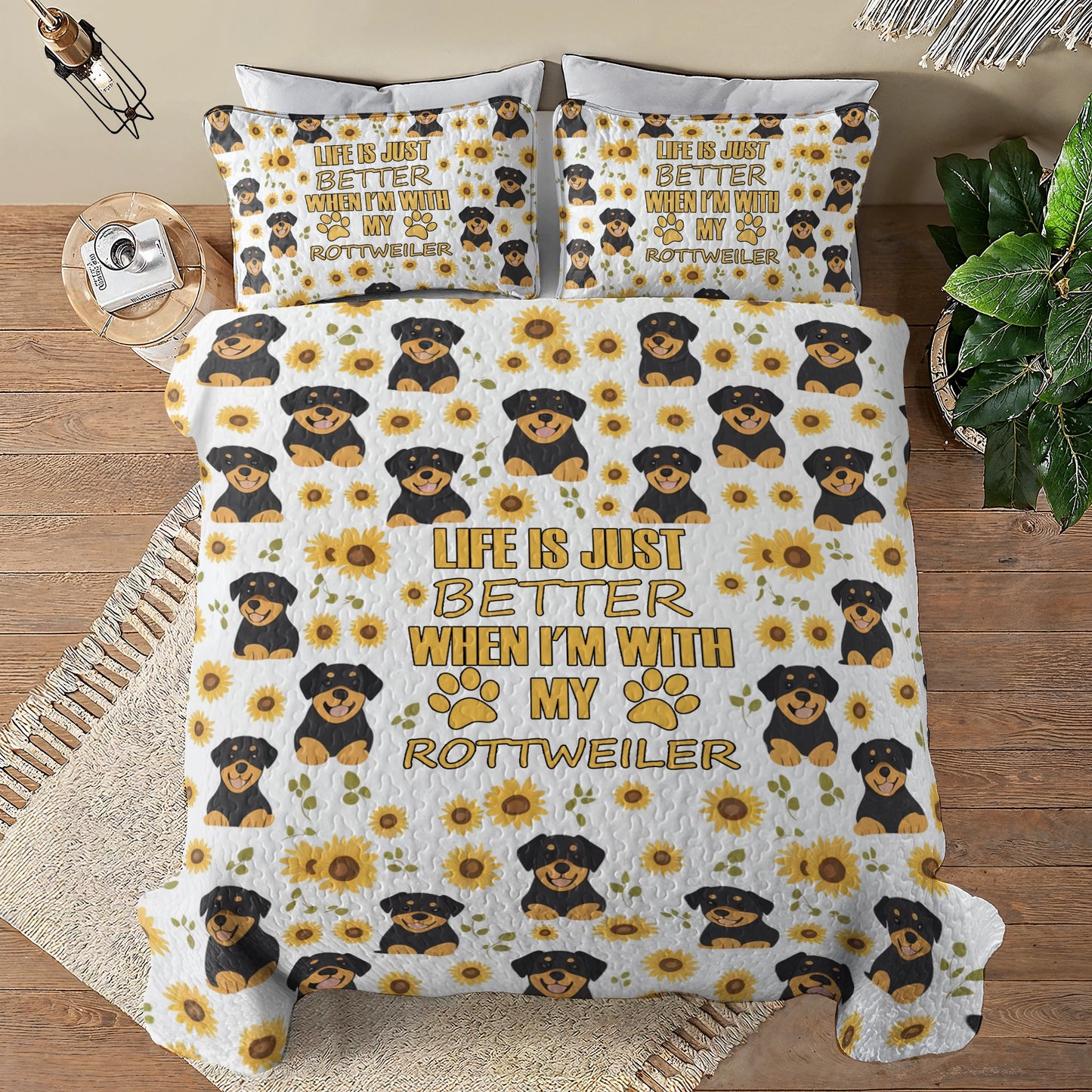 Shineful All Season Quilt 3-Piece Set Sunny Days with My Rottweiler