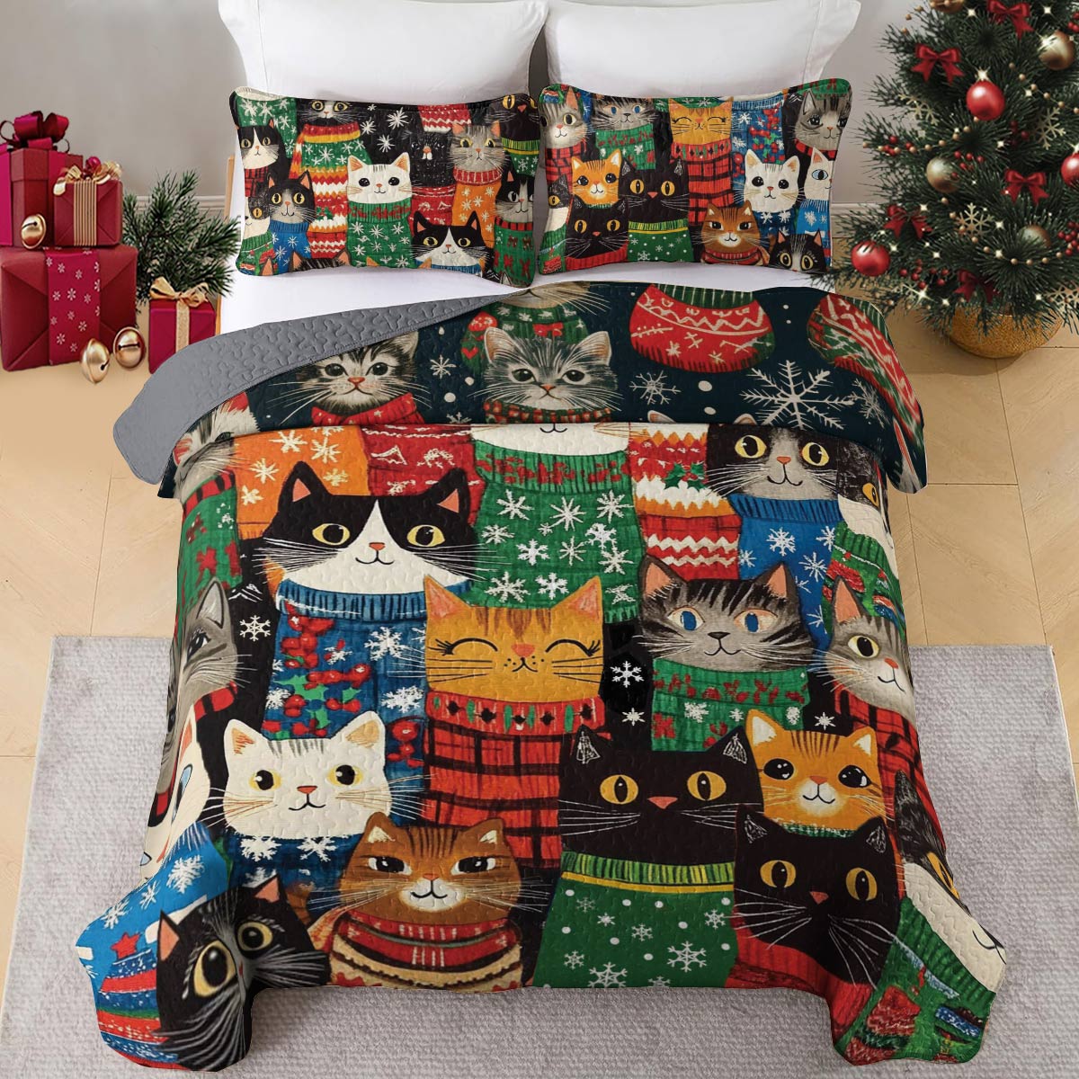 Shineful All Season Quilt 3-Piece Set Cozy Cats
