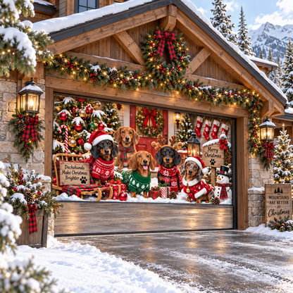 Shineful Christmas Dachshund Family Garage Door Banner Decoration