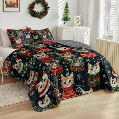 Shineful All Season Quilt 3-Piece Set Meowy Catmas