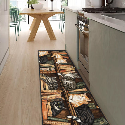 Shineful Ultra-Thin Non Skid Floor Mat, Kitchen Rugs Nook Cats Reading