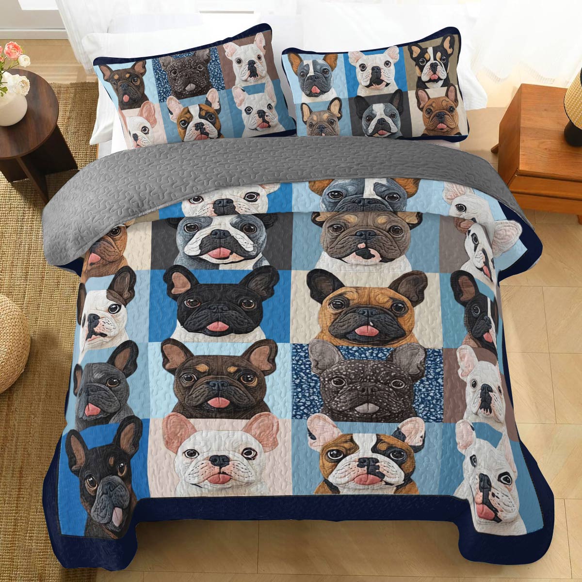 Shineful All Season Quilt 3-Piece Set Blue Bull