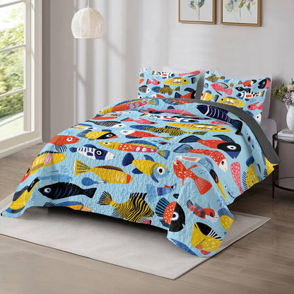 Shineful All Season Quilt 3-Piece Set Vibrant Fish
