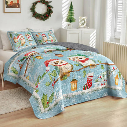 Shineful All Season Quilt 3-Piece Set Owl Christmas