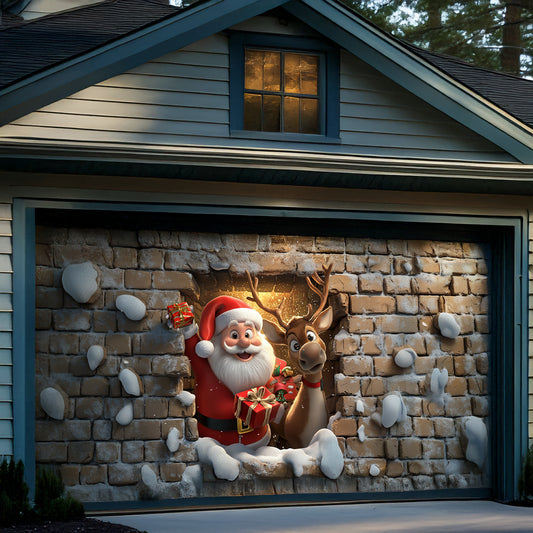 Shineful Garage Door Banner Decoration - 3D Santa & Reindeer