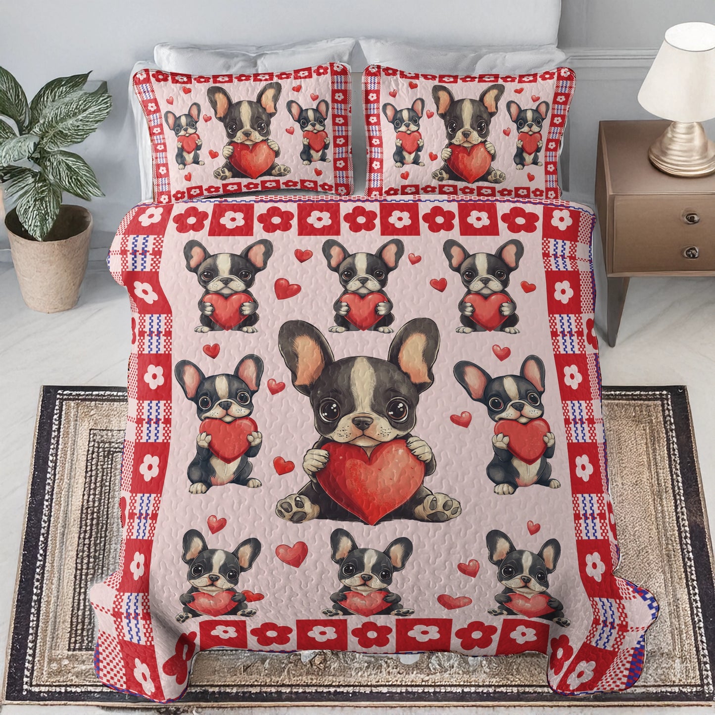 Shineful All Season Quilt 3-Piece Set - Puppy Love French Bulldog