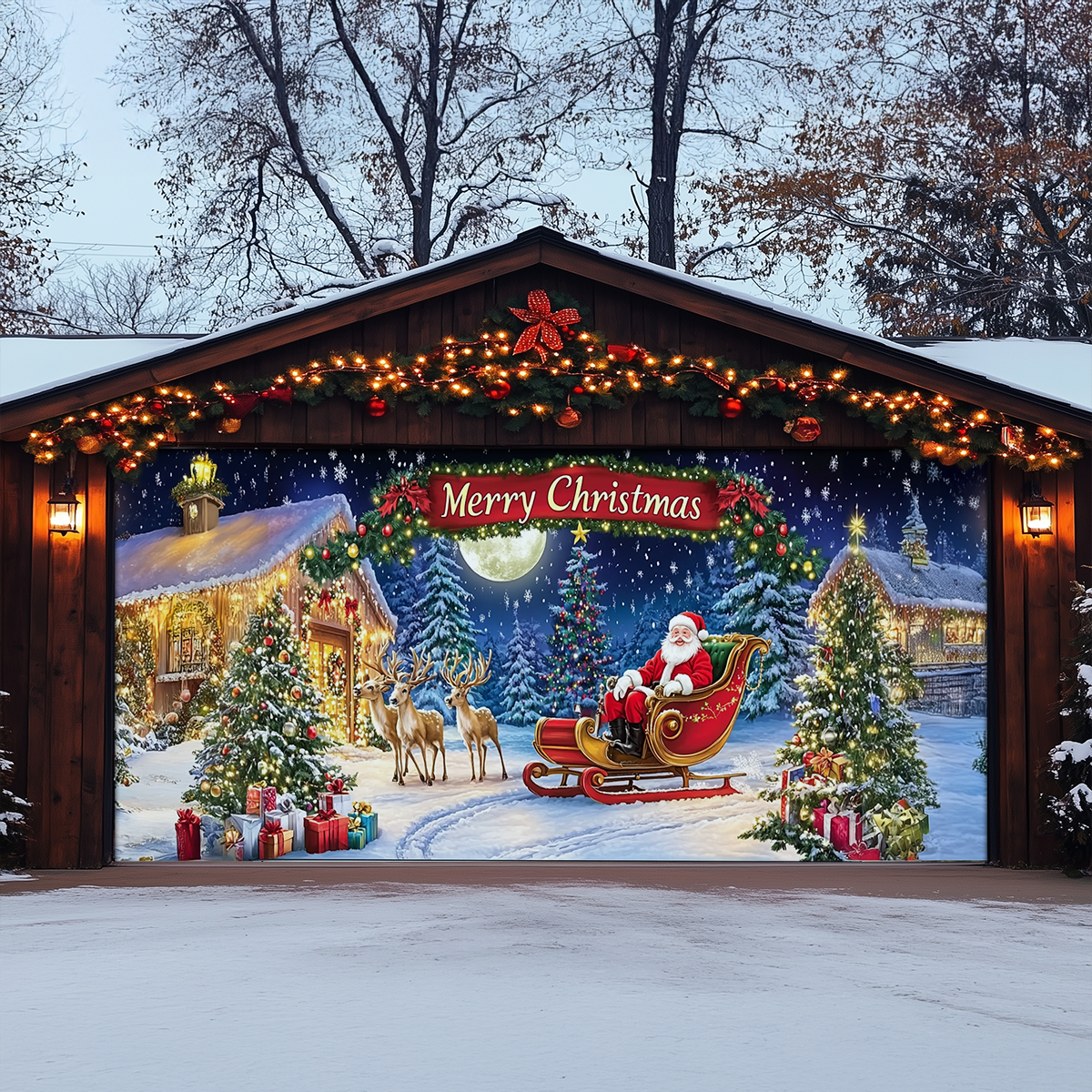 Shineful Garage Door Banner Decoration - Santa's Magical Night