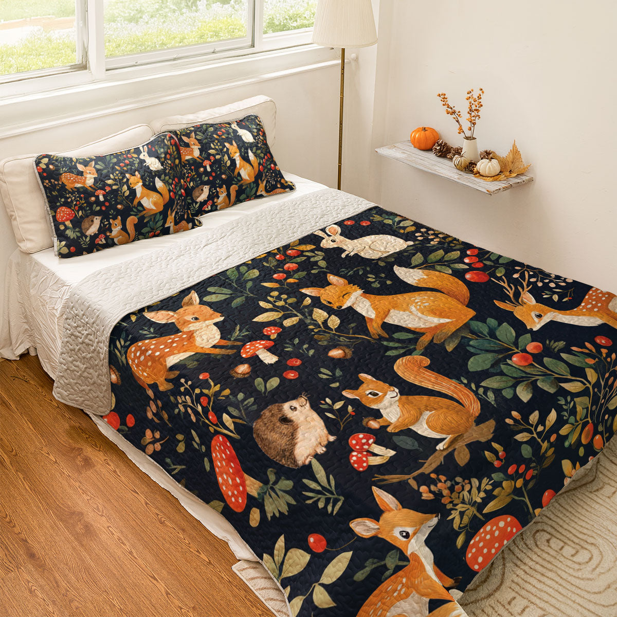 Shineful All Season Quilt 3-Piece Set Cute Animal In Forest