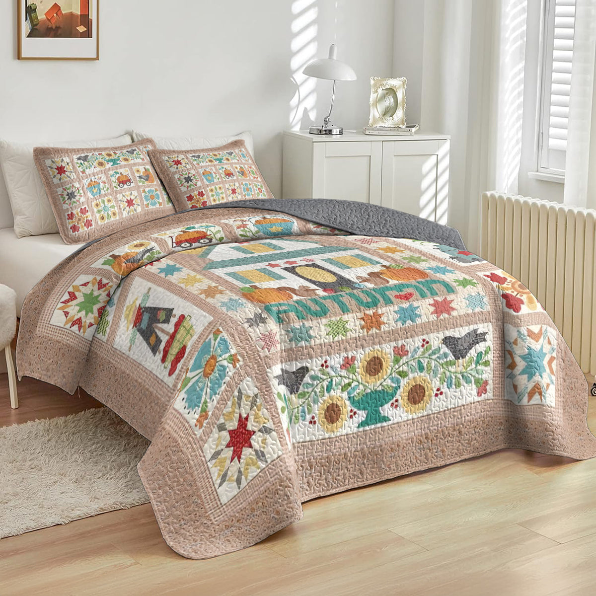 Shineful All Season Quilt 3-Piece Set Autumn Cottage Farm