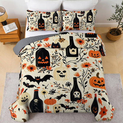 Shineful All Season Quilt 3-Piece Set Happy Halloween Wine Bottles