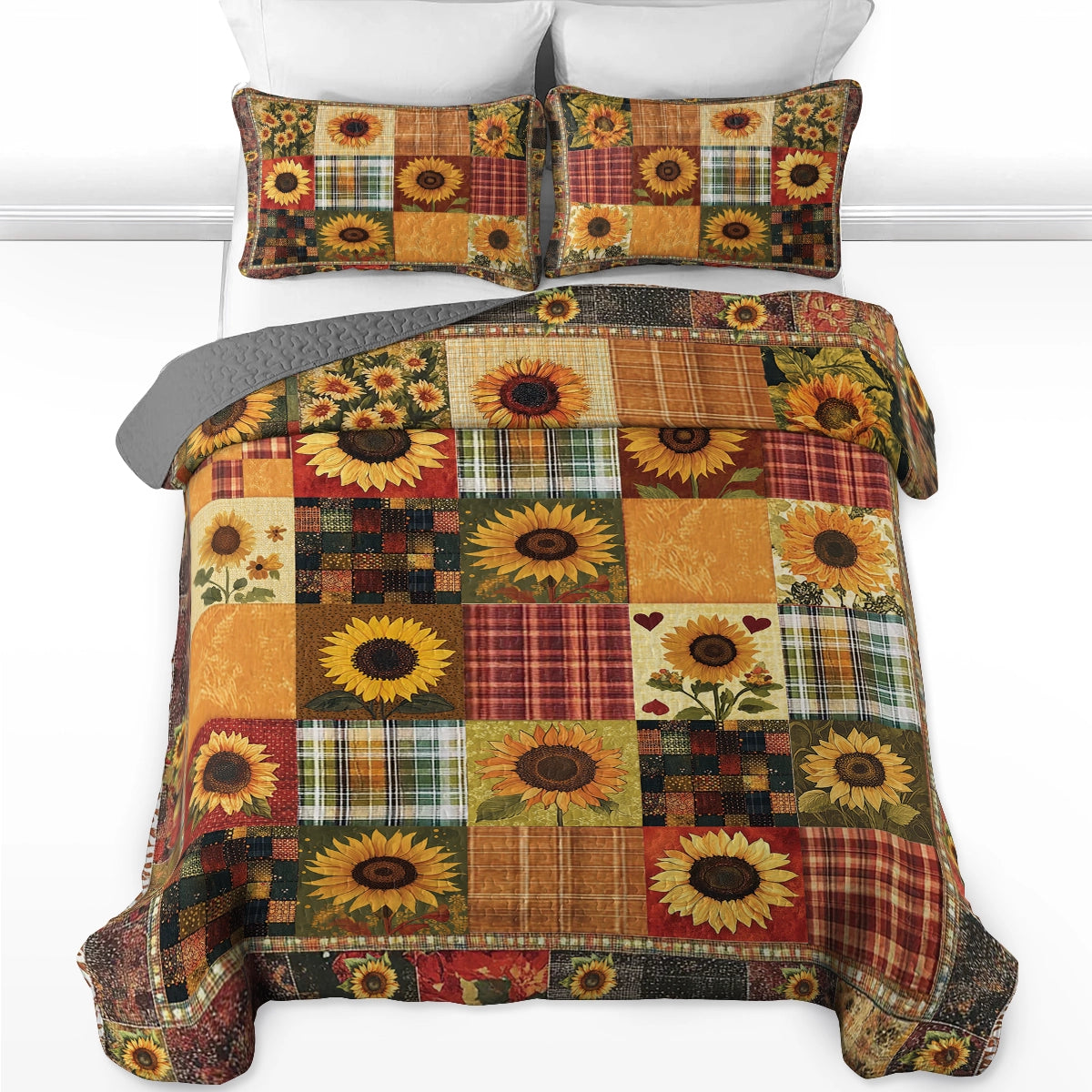 Shineful All Season Quilt 3-Piece Set - Sunflower Sunshine Patchwork Dreams