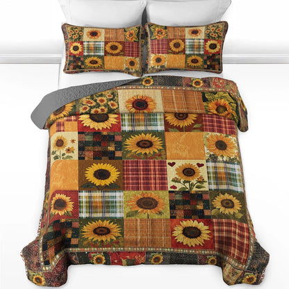 Shineful All Season Quilt 3-Piece Set - Sunflower Sunshine Patchwork Dreams
