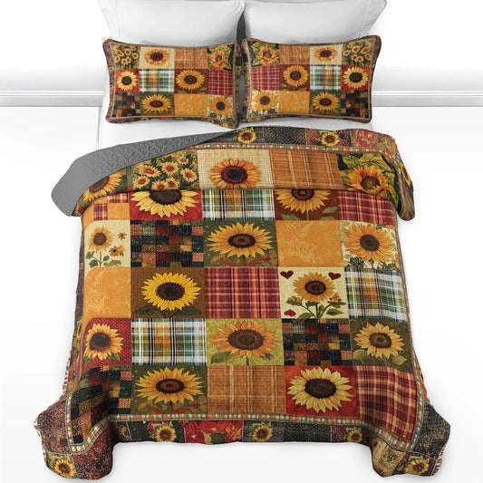 Shineful All Season Quilt 3-Piece Set - Sunflower Sunshine Patchwork Dreams