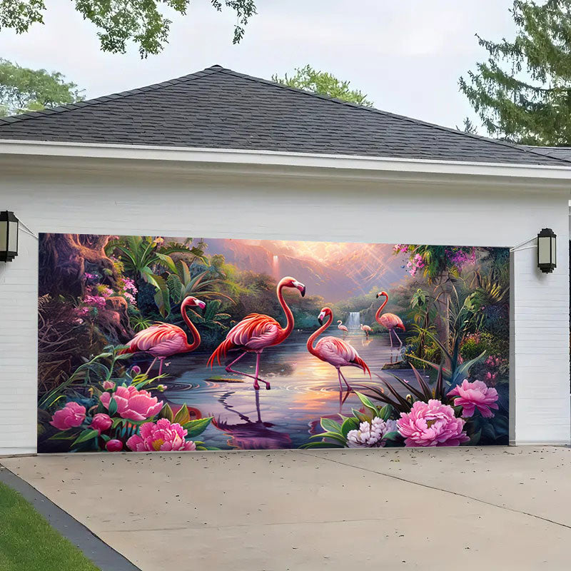 Shineful Garage Door Banner Decoration Tranquill Flamingo