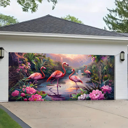 Shineful Garage Door Banner Decoration Tranquill Flamingo