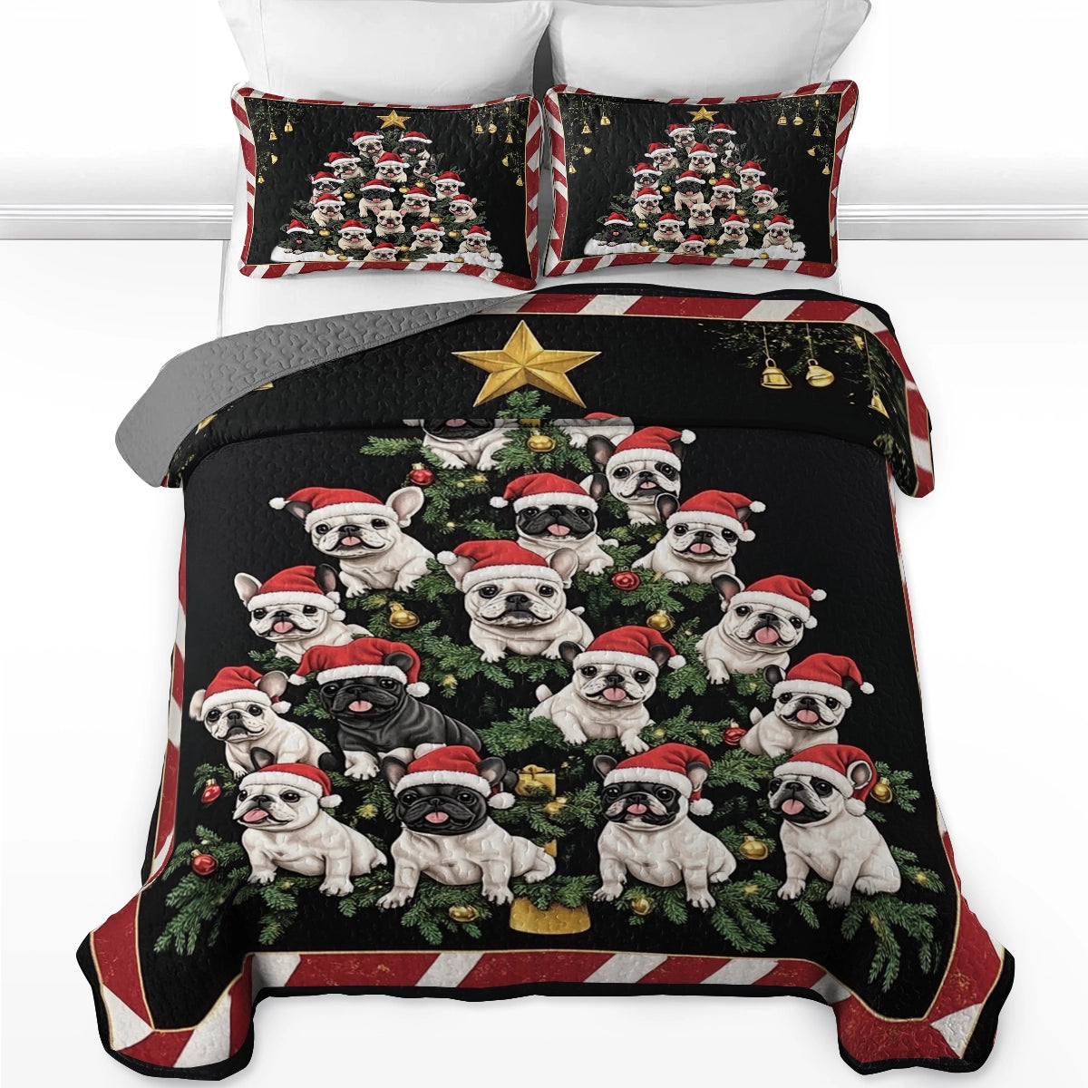Shineful All Season Quilt 3-Piece Set - Frenchie Christmas Tree