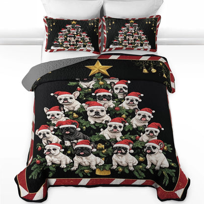 Shineful All Season Quilt 3-Piece Set - Frenchie Christmas Tree