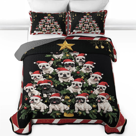 Shineful All Season Quilt 3-Piece Set - Frenchie Christmas Tree