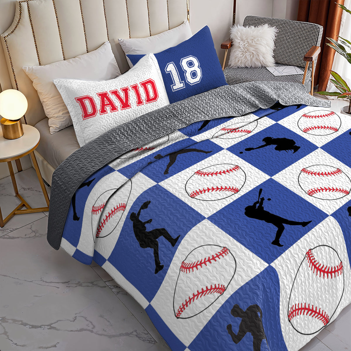 Shineful All Season Quilt 3-Piece Set Personalized Baseball Action