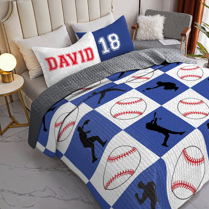 Shineful All Season Quilt 3-Piece Set Personalized Baseball Action