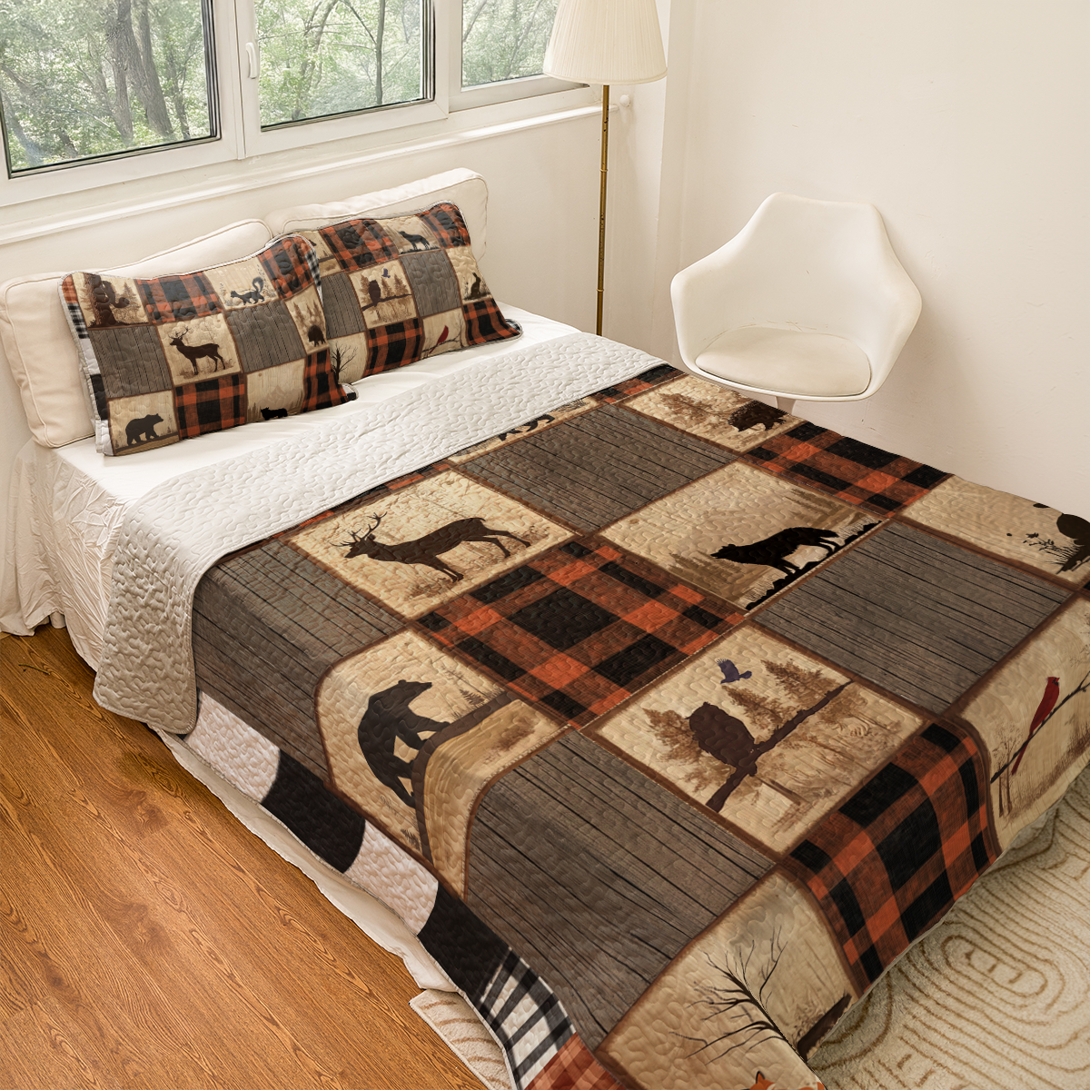 Shineful All Season Quilt 3-Piece Set Rustic Plaid Woodland
