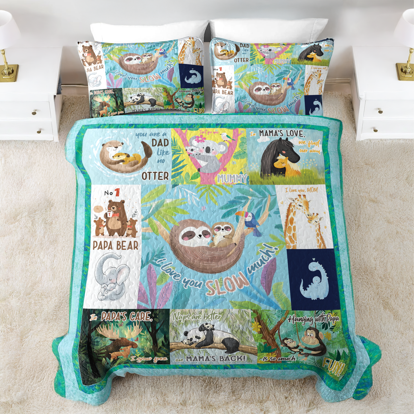 Shineful All Season Quilt 3-Piece Set Papa & Mama's Animal Love