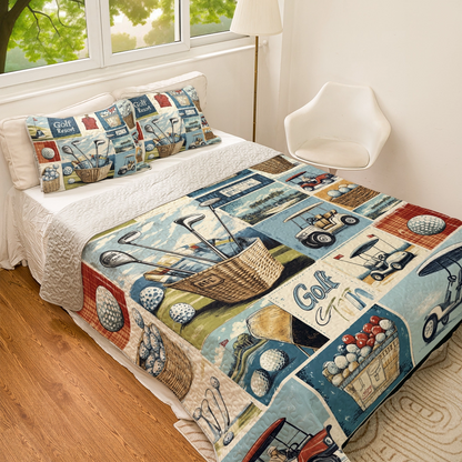 Shineful All Season Quilt 3-Piece Set Vintage Golf Dreams