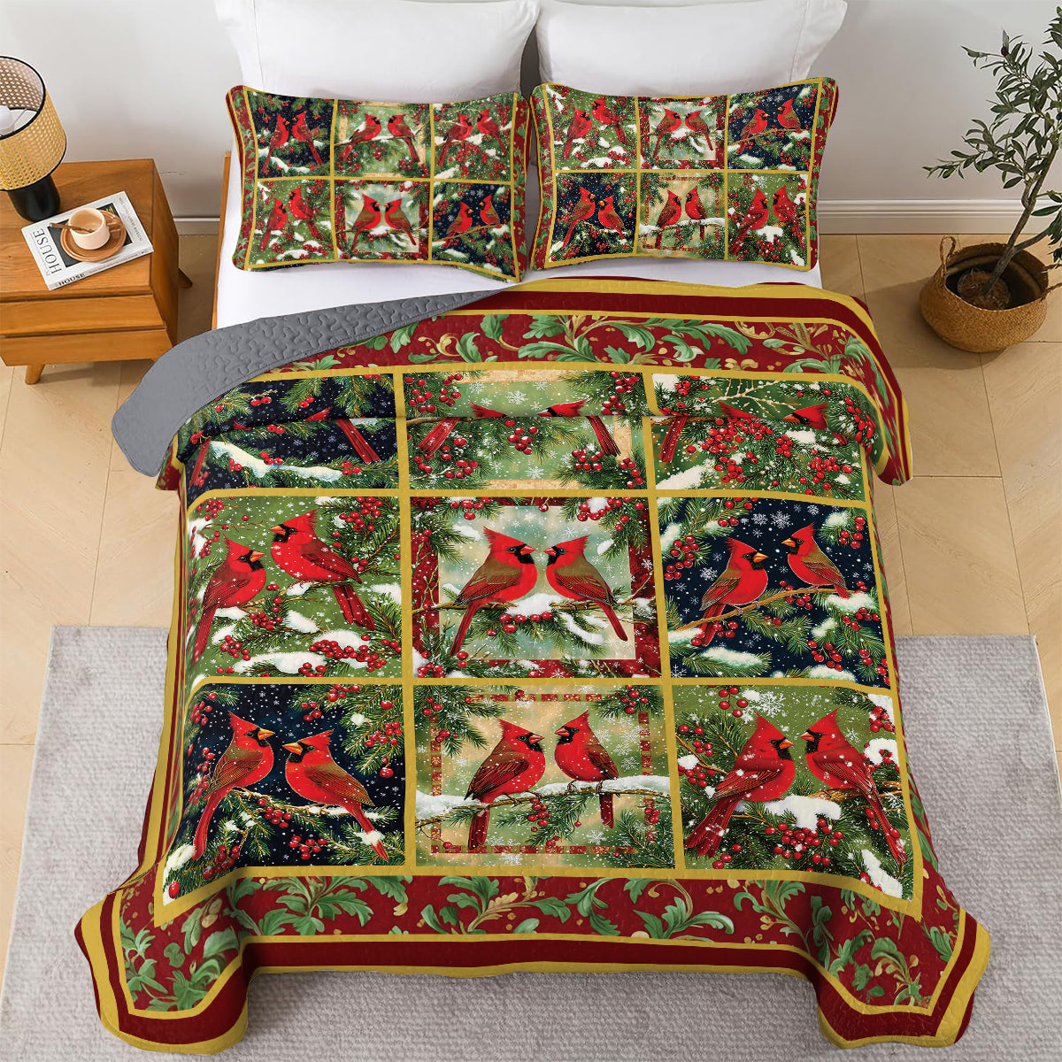 Shineful All Season Quilt 3-Piece Set - Festive Cardinal
