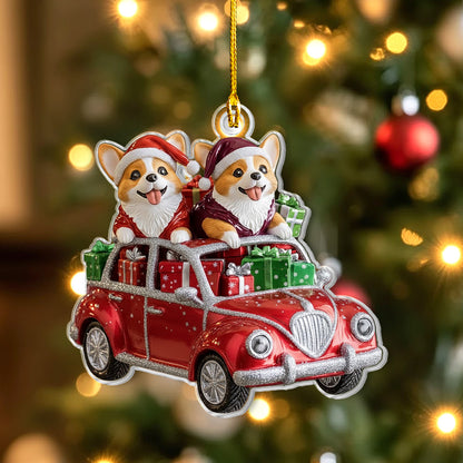 Shineful 2D Acrylic Ornament Festive Corgi Joyride