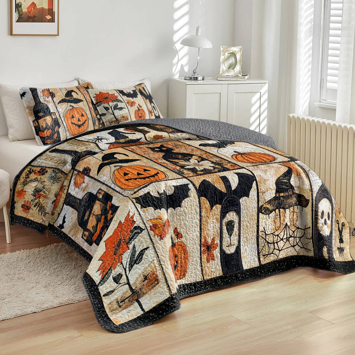 Shineful All Season Quilt 3-Piece Set Gentle Wine Bottles Halloween