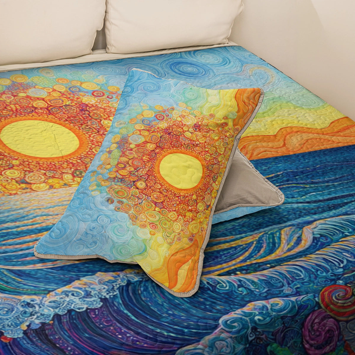Shineful All Season Quilt 3-Piece Set Psychedelic Sun & Sea
