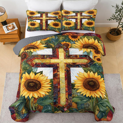 Shineful All Season Quilt 3-Piece Set Sunflower Cross