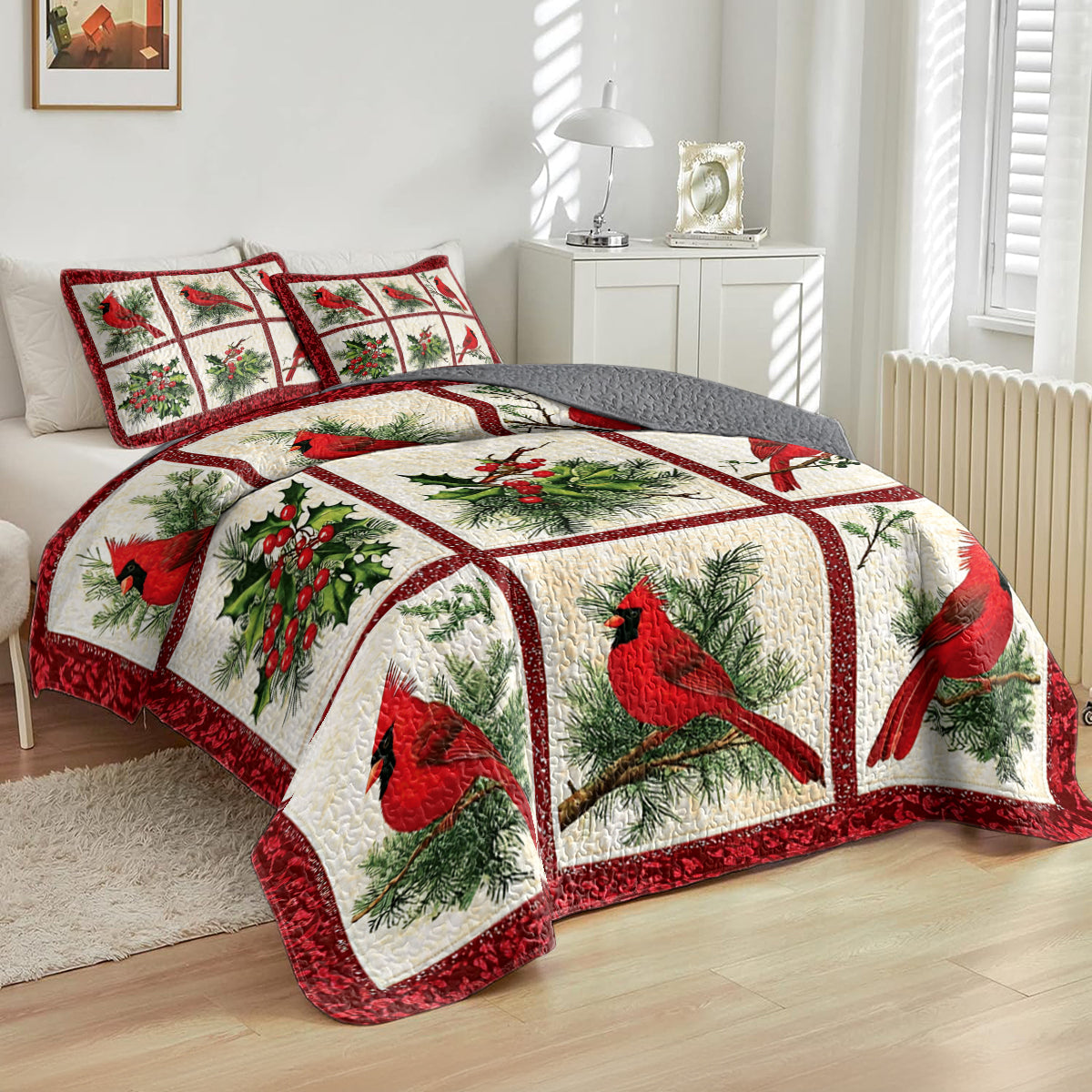 Shineful All Season Quilt 3-Piece Set Cardinal Christmas