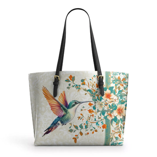 Shineful Leather Tote Bag - Hummingbird Harmony