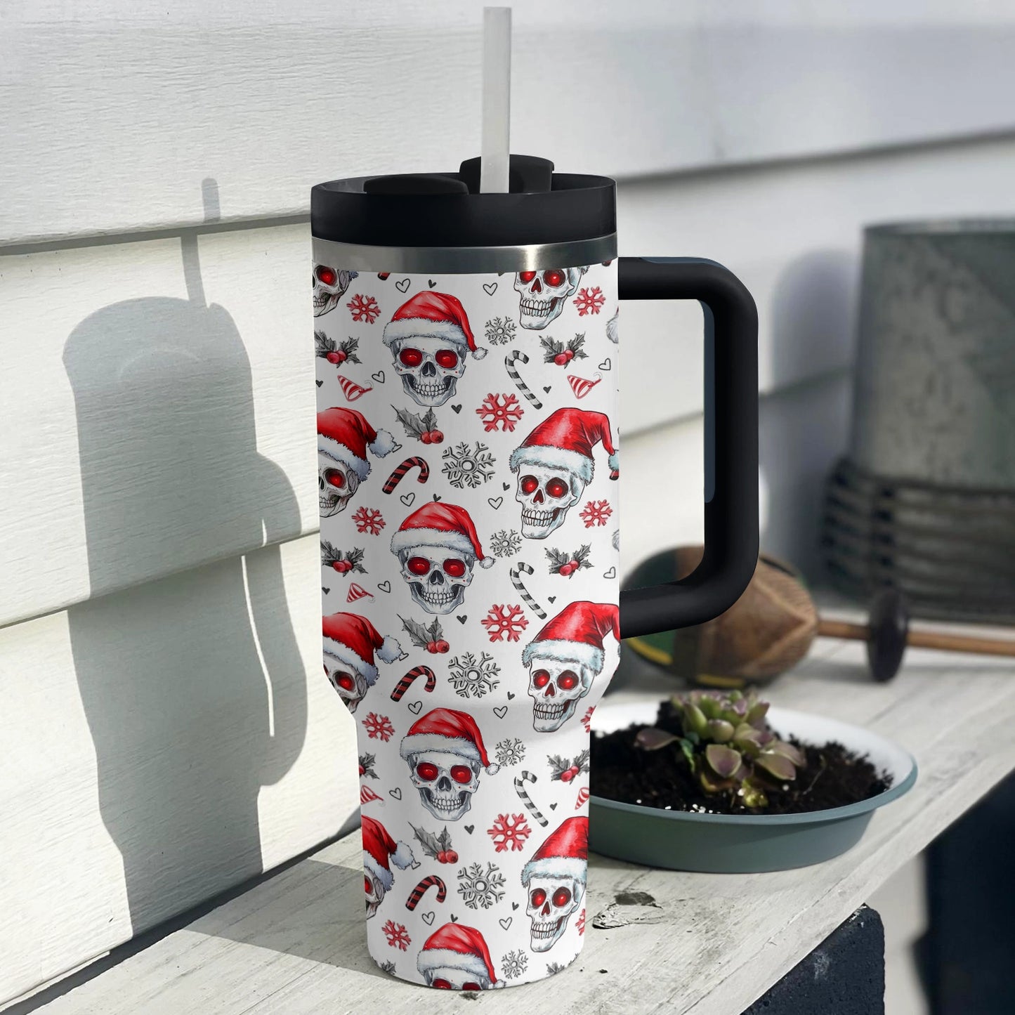 Shineful Tumbler Skull Santa Holiday