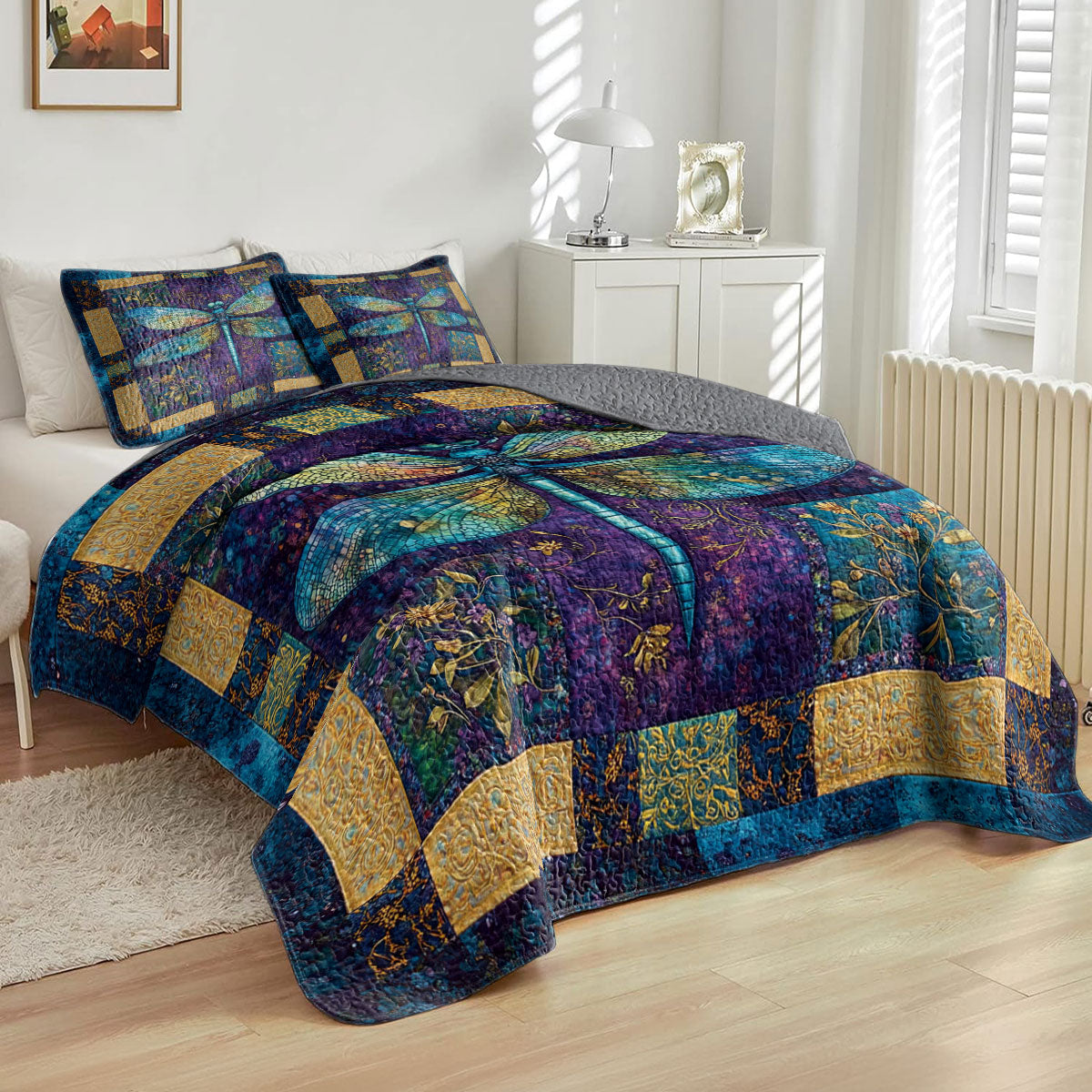 Shineful All Season Quilt 3-Piece Set Pretty Dragonfly