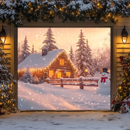 Shineful Garage Door Banner Decoration Snowy Scene