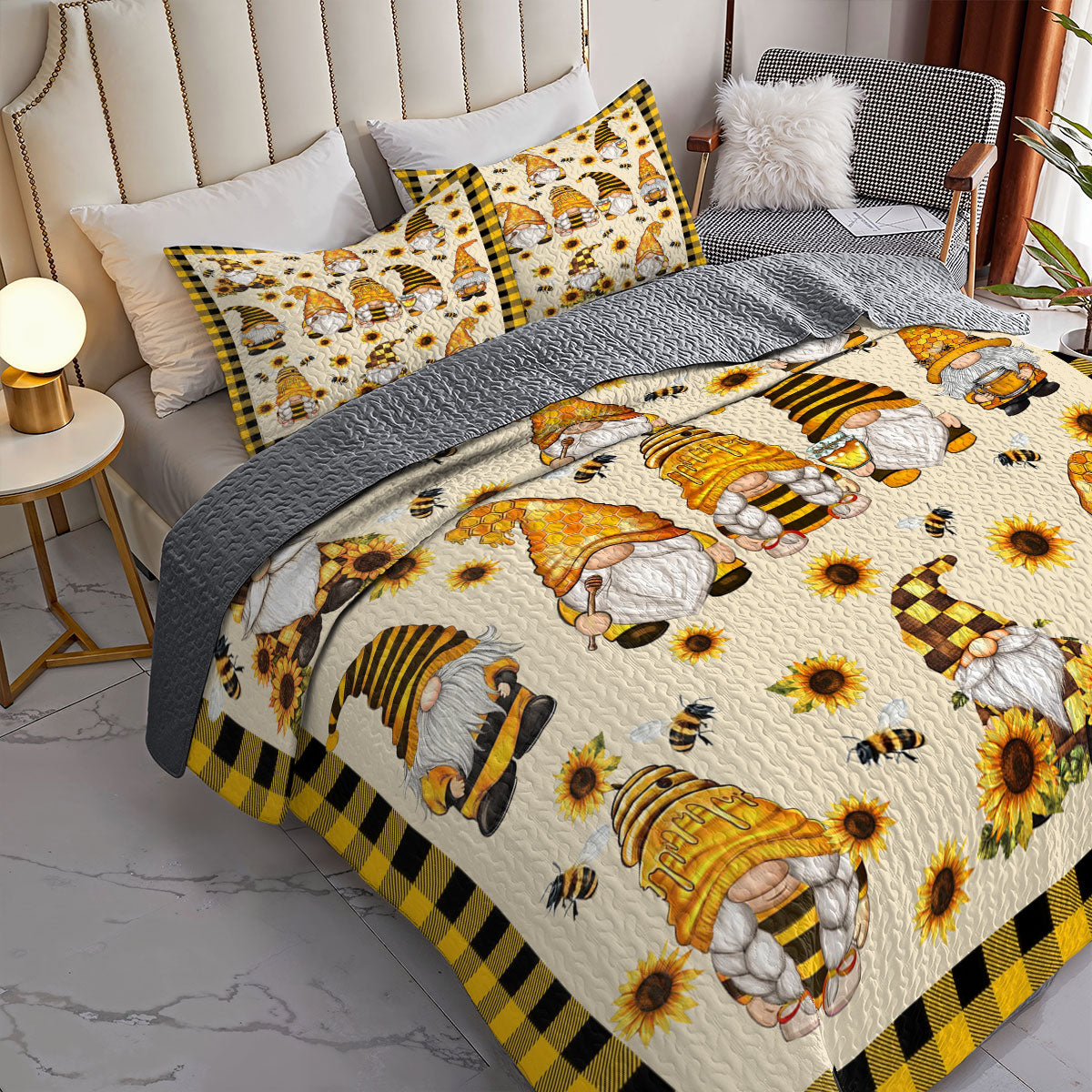 Shineful All Season Quilt 3-Piece Set Gnome & Bee Sunflower Dreams