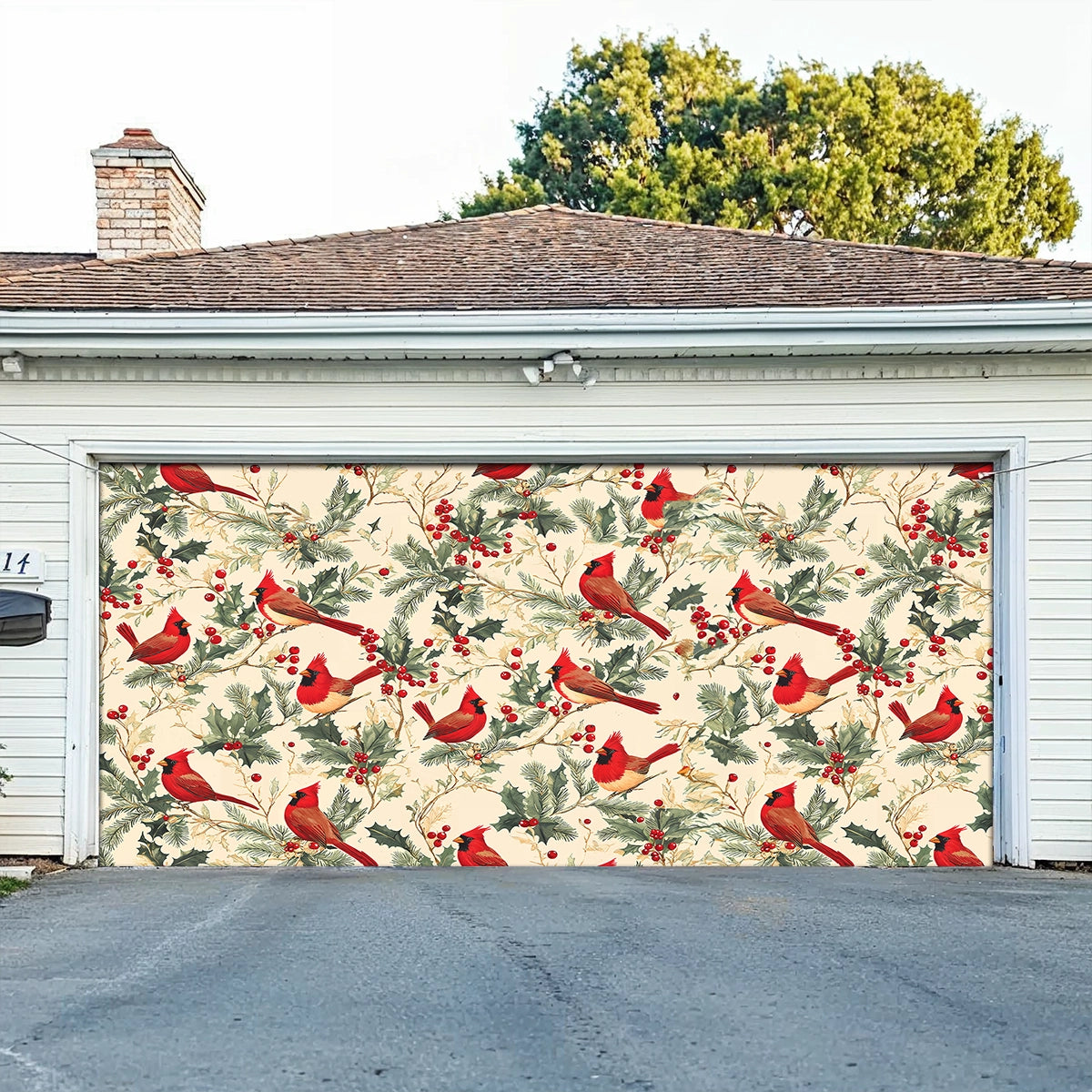 Shineful Garage Door Banner Decoration - Winter Cardinal Harmony