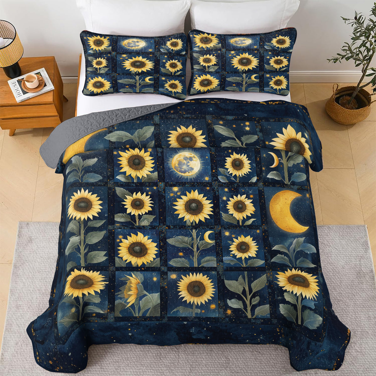 Shineful All Season Quilt 3-Piece Set Celestial Sunflower