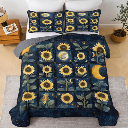 Shineful All Season Quilt 3-Piece Set Celestial Sunflower