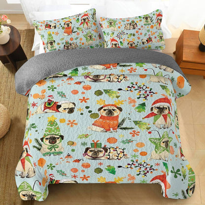 Shineful All Season Quilt 3-Piece Set Santa's Pugs