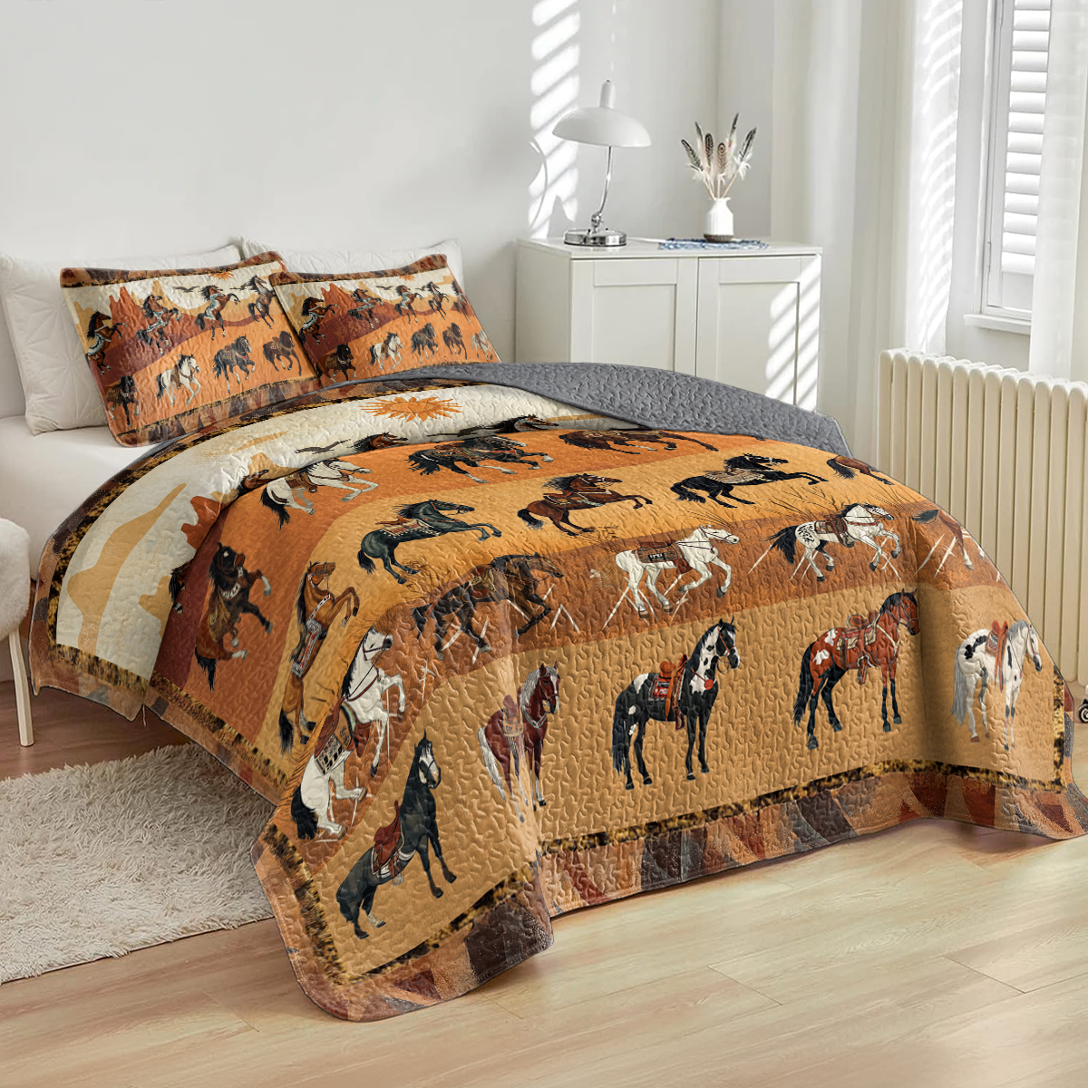 Shineful All Season Quilt 3-Piece Set Native America Leaping Stallion