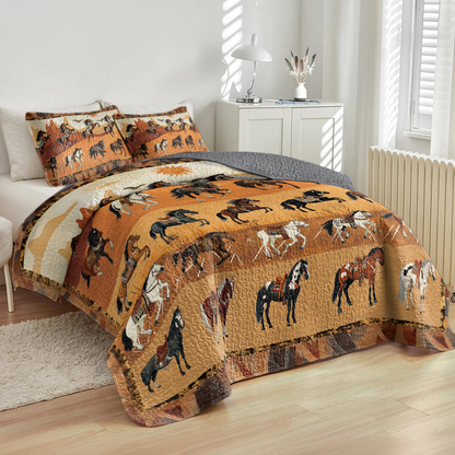 Shineful All Season Quilt 3-Piece Set Native America Leaping Stallion