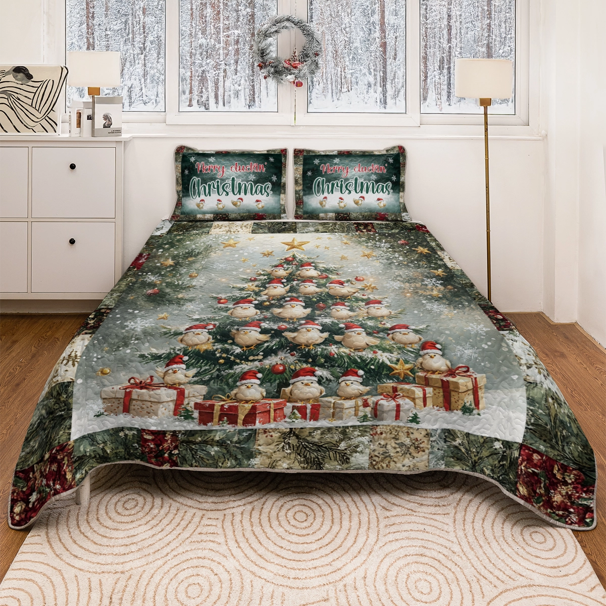 Shineful All Season Quilt 3-Piece Set - Merry Cluckin' Christmas