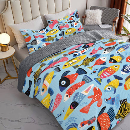 Shineful All Season Quilt 3-Piece Set Vibrant Fish