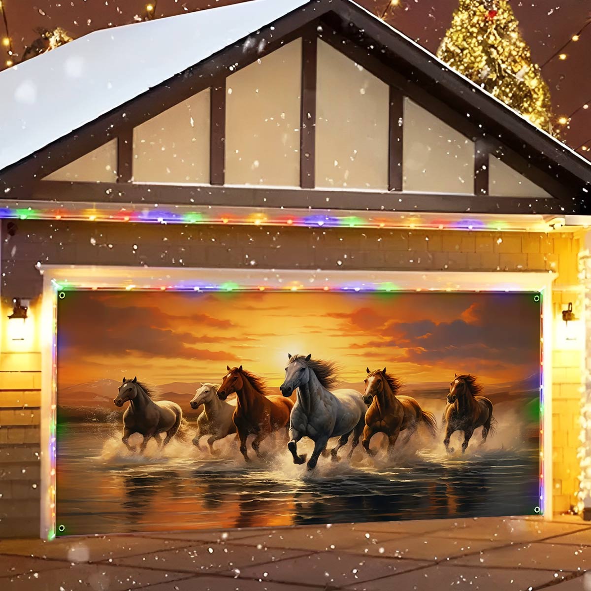 Shineful Garage Door Banner Decoration Galloping Freedom